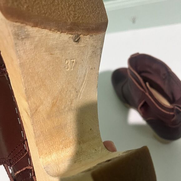 Hasbeens JODHPUR Cherry Brown Leather Clog Wood Heeled Ankle Boots Size 37 FAIR - Picture 9 of 14
